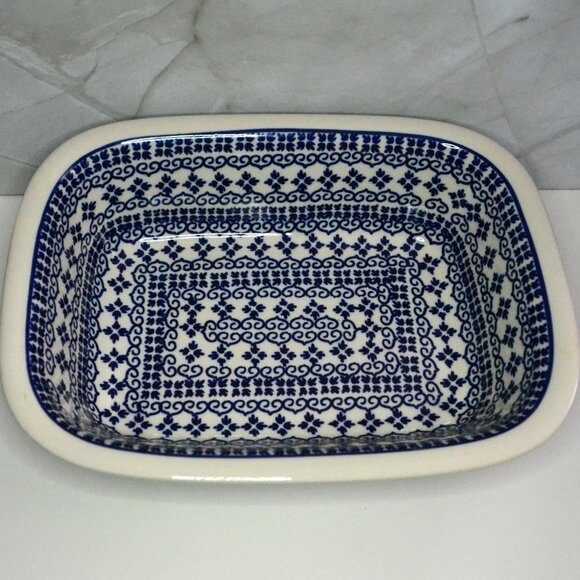 Boleslawic Rectangular Baking Dish Polish Pottery White Clay Kitchen Wear - Picture 5 of 9